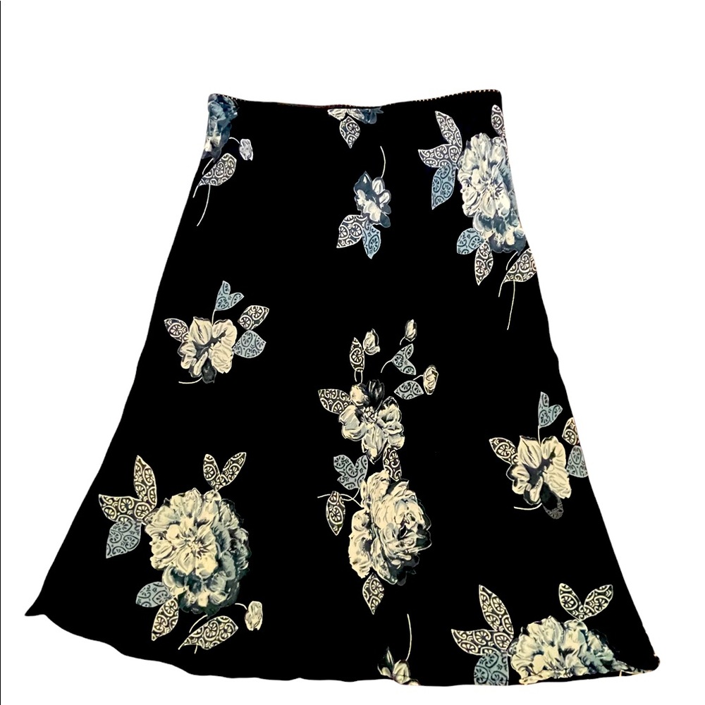 VINTAGE FIELD GEAR DARK FLORAL SLIP SKIRT Sheer Chiffon Flowered Pull-on, size L - Picture 3 of 8